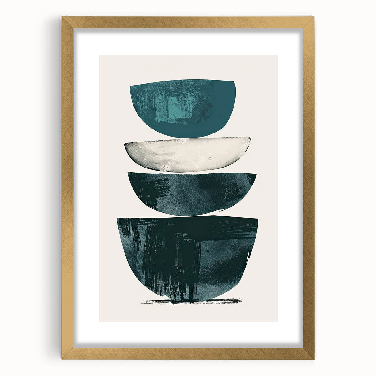 Abstract minimalist wall art framed in gold, showcasing a sleek design with soft, neutral tones, perfect for modern home decor and enhancing artistic spaces.