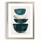 Abstract minimalist wall art featuring geometric shapes in soft pastel colors, framed in a sleek silver frame with a white mat, ideal for modern home decor.