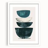 Abstract minimalist wall art framed in white with a mat, showcasing geometric shapes in soft pastel colors, perfect for modern home decor.
