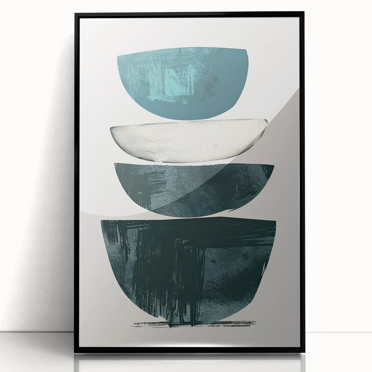 Framed abstract minimalist wall art featuring a sleek black design, perfect for modern decor. The acrylic frame adds a contemporary touch, ideal for stylish interiors.