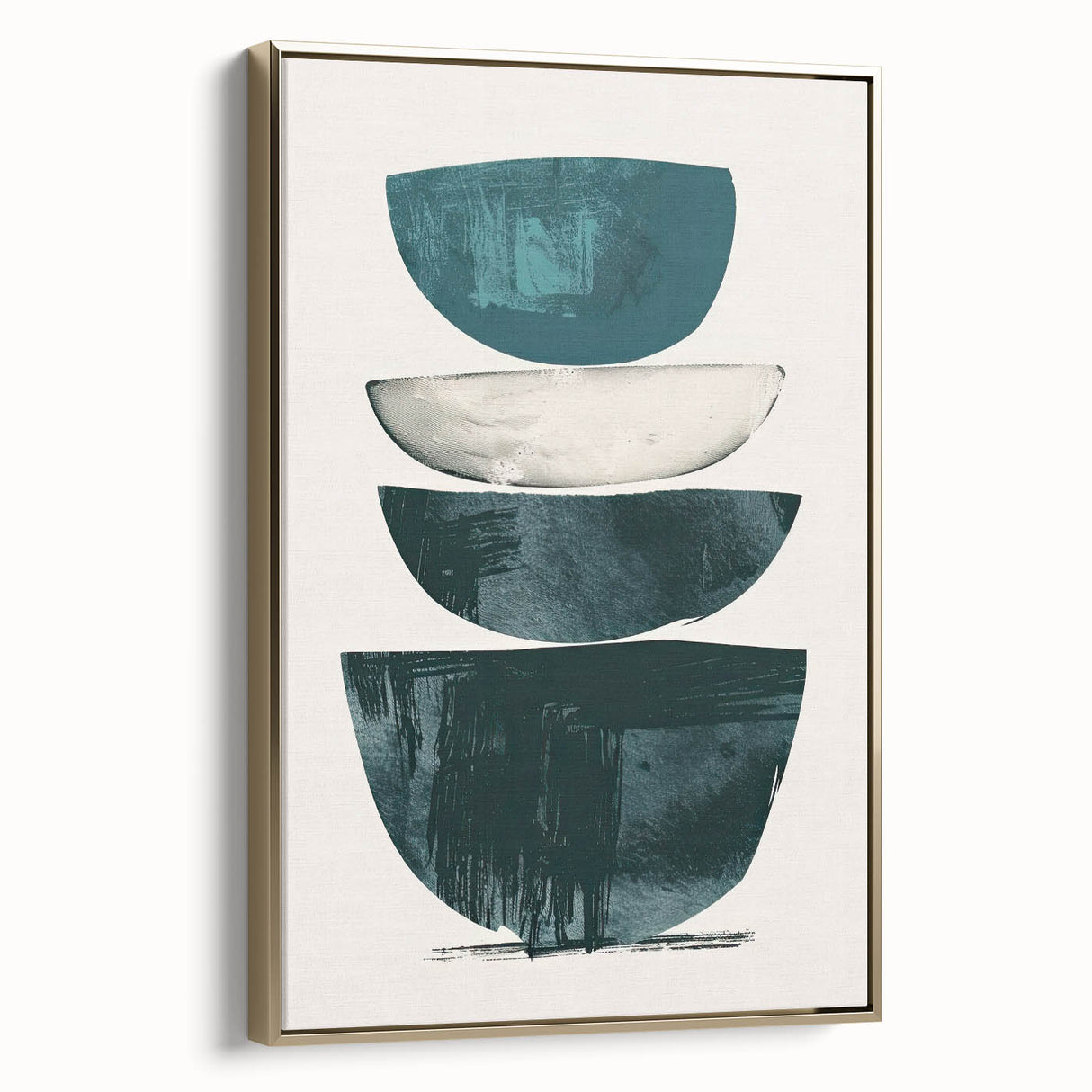 Abstract minimalist wall art featuring gold accents on a textured canvas, elegantly framed and displayed from a side view, ideal for modern decor.