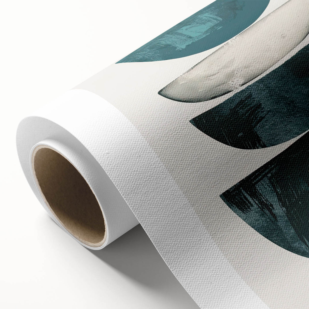 Abstract minimalist wall art on rolled canvas, featuring soft, muted colors and geometric shapes, elegantly packaged in a protective cardboard tube. Ideal for modern home decor.