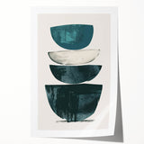 Abstract minimalist wall art print showcasing soft pastel colors and geometric shapes, elegantly rolled in a protective cardboard tube for shipping.