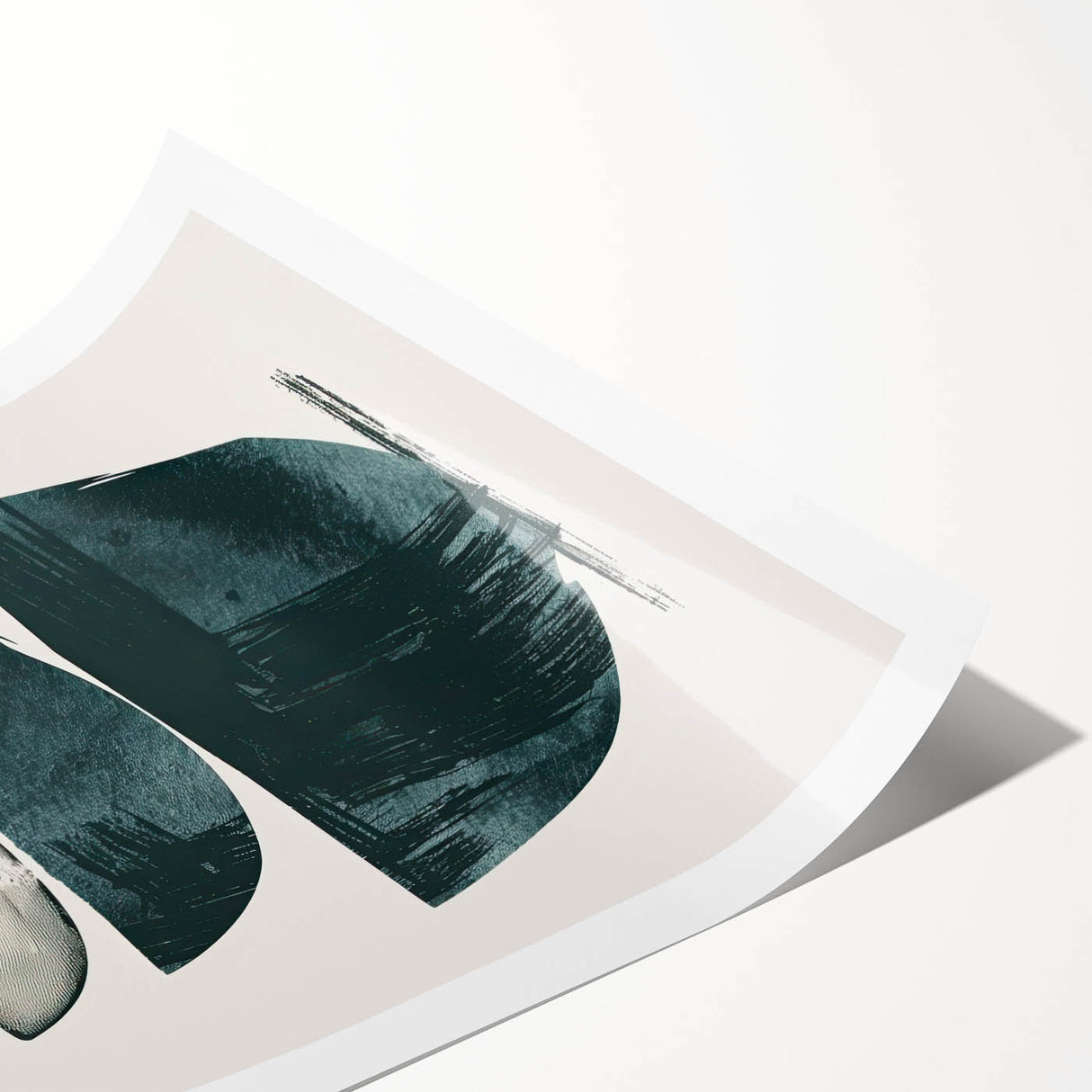 Abstract minimalist wall art print showcasing soothing pastel tones and geometric shapes, rolled and securely packaged in a protective cardboard tube for easy shipping.