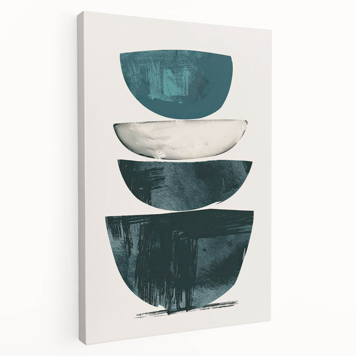 Stretched canvas showcasing an abstract minimalist wall art design with soft pastel colors, featured in a side view to emphasize its depth and texture. Ideal for modern home decor, this artwork adds a sophisticated touch to any room's aesthetic.