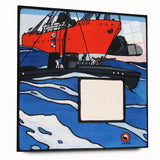 Modern Wall Art – Bold Naval Scene with Vibrant Blue and Red Accents