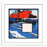 Modern Wall Art – Bold Naval Scene with Vibrant Blue and Red Accents