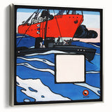 Modern Wall Art – Bold Naval Scene with Vibrant Blue and Red Accents