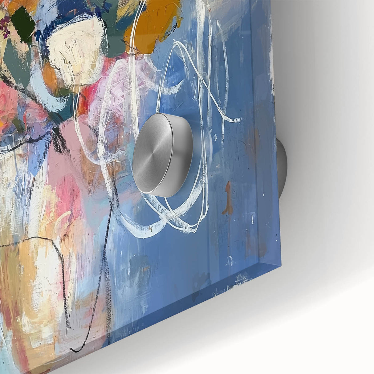 Abstract floral acrylic glass artwork showcasing vibrant colors and intricate details, perfect for modern home decor. Ideal for adding a pop of color and elegance.