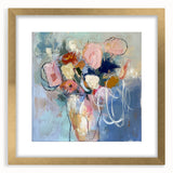 Abstract floral frame with a gold mat, showcasing intricate designs and vibrant colors, perfect for enhancing home decor or gallery walls. Ideal for art lovers seeking elegance.