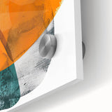 Close-up of abstract minimalist wall art featuring vibrant colors and fluid shapes, printed on acrylic glass, perfect for modern home decor.