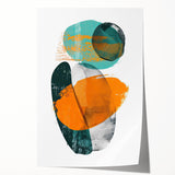 Abstract minimalist wall art print featuring soft pastel colors and geometric shapes, elegantly rolled and packaged in a protective cardboard tube for easy display.