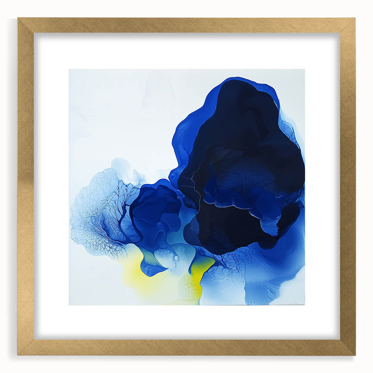 Large Abstract Wall Art – Flowing Blue and Yellow Modern Canvas