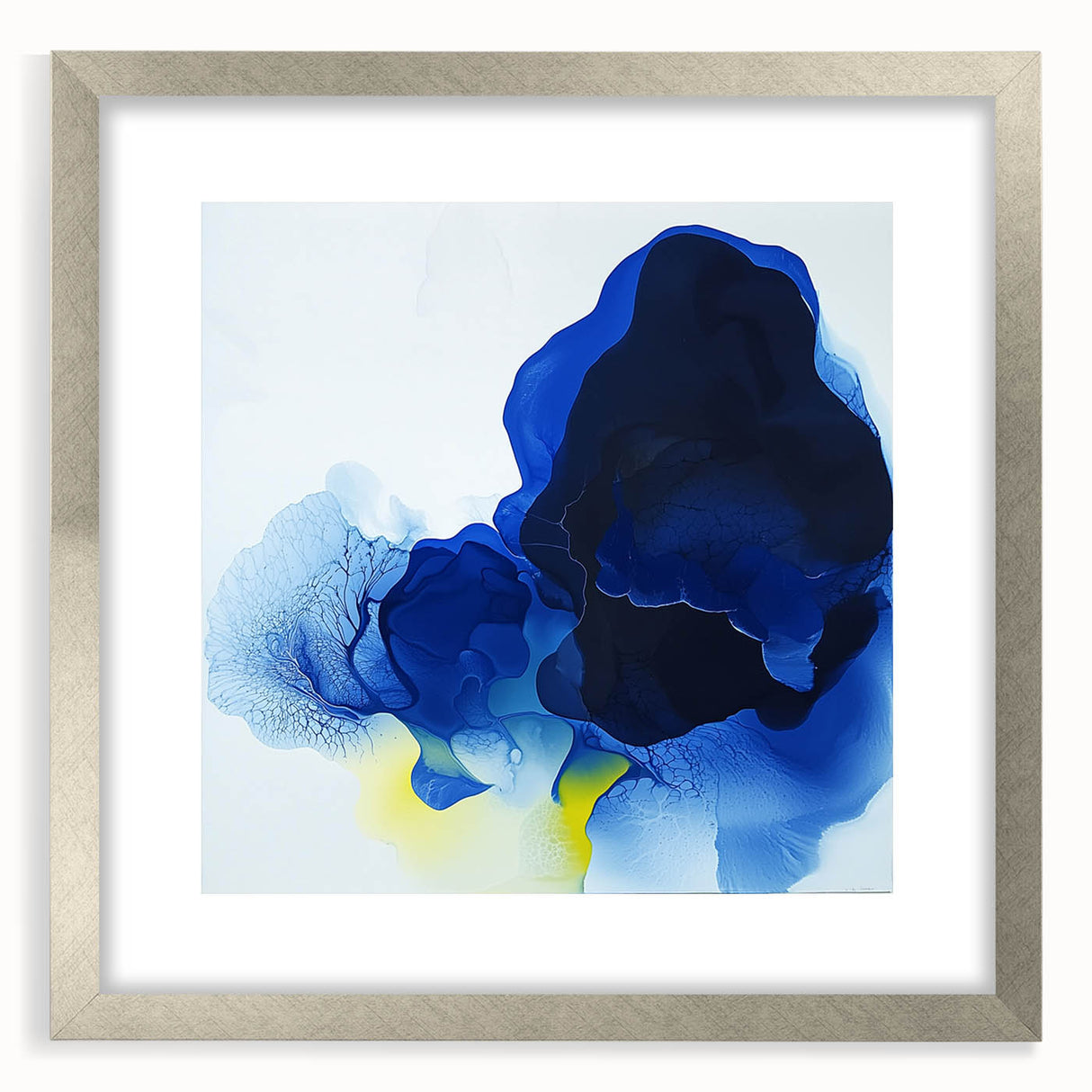 Large Abstract Wall Art – Flowing Blue and Yellow Modern Canvas