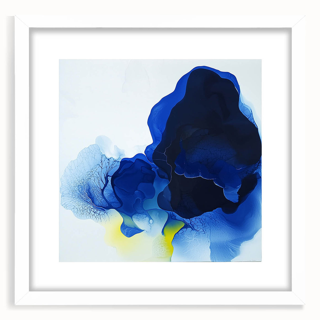Large Abstract Wall Art – Flowing Blue and Yellow Modern Canvas