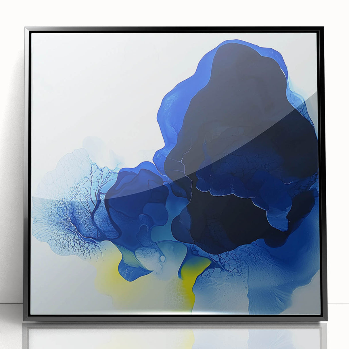Large Abstract Wall Art – Flowing Blue and Yellow Modern Canvas