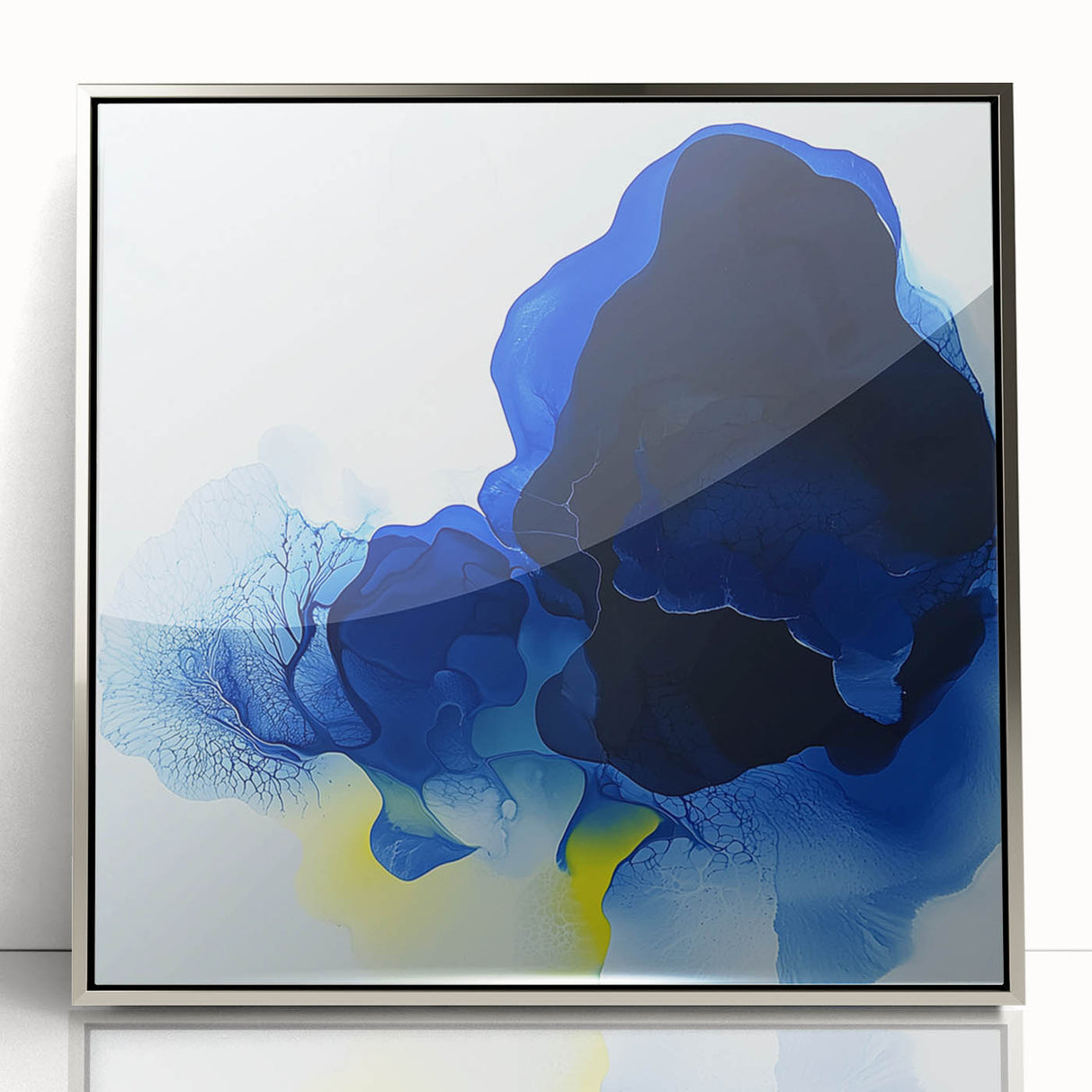 Large Abstract Wall Art – Flowing Blue and Yellow Modern Canvas
