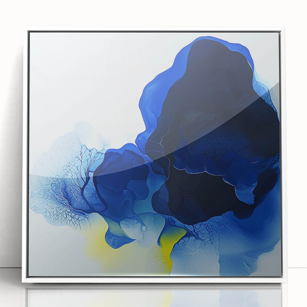 Large Abstract Wall Art – Flowing Blue and Yellow Modern Canvas