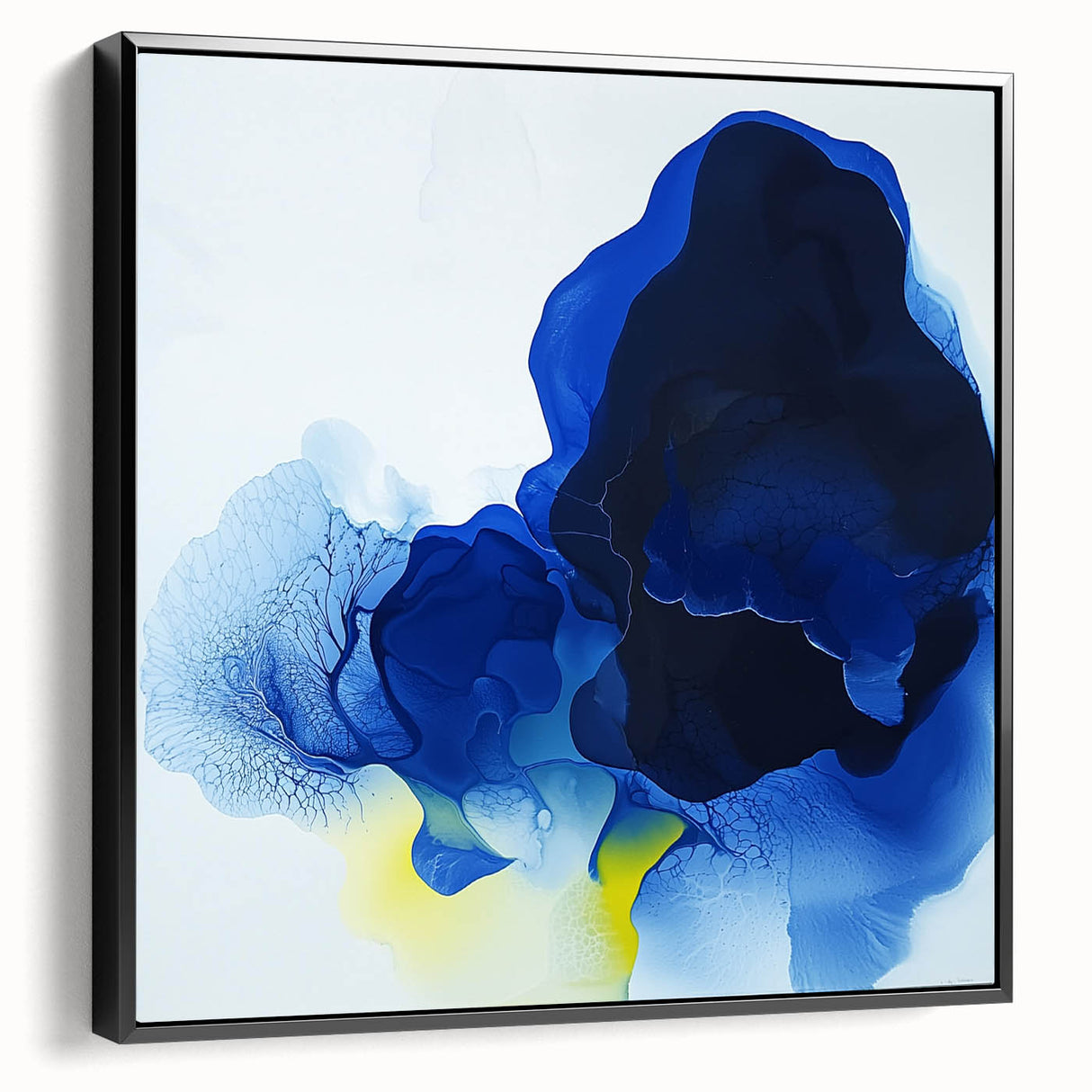 Large Abstract Wall Art – Flowing Blue and Yellow Modern Canvas