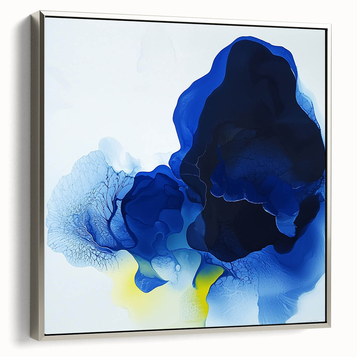 Large Abstract Wall Art – Flowing Blue and Yellow Modern Canvas