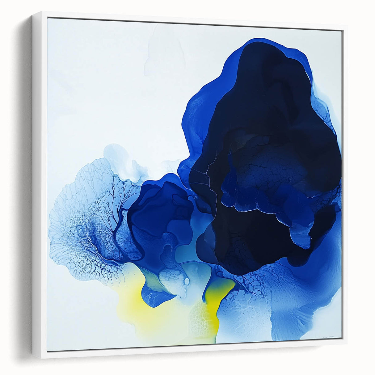 Large Abstract Wall Art – Flowing Blue and Yellow Modern Canvas