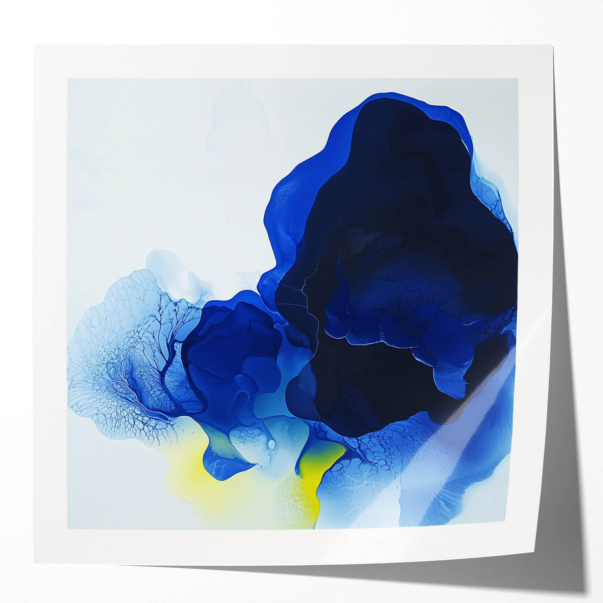 Large Abstract Wall Art – Flowing Blue and Yellow Modern Canvas