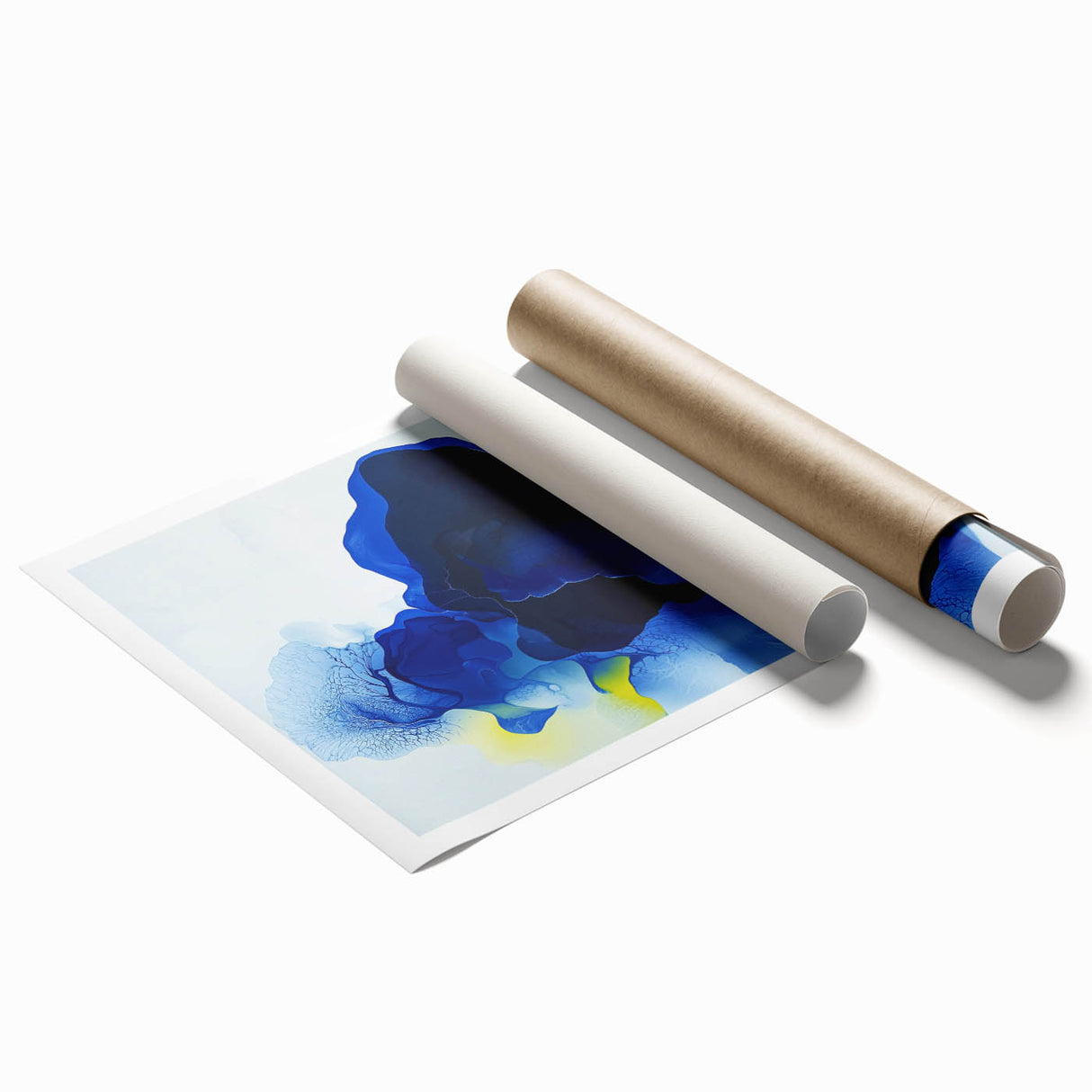 Large Abstract Wall Art – Flowing Blue and Yellow Modern Canvas