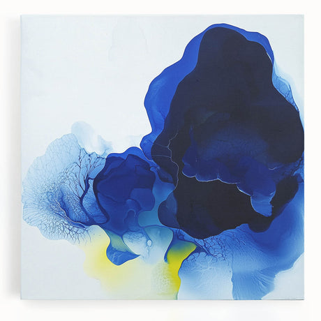 Large Abstract Wall Art – Flowing Blue and Yellow Modern Canvas