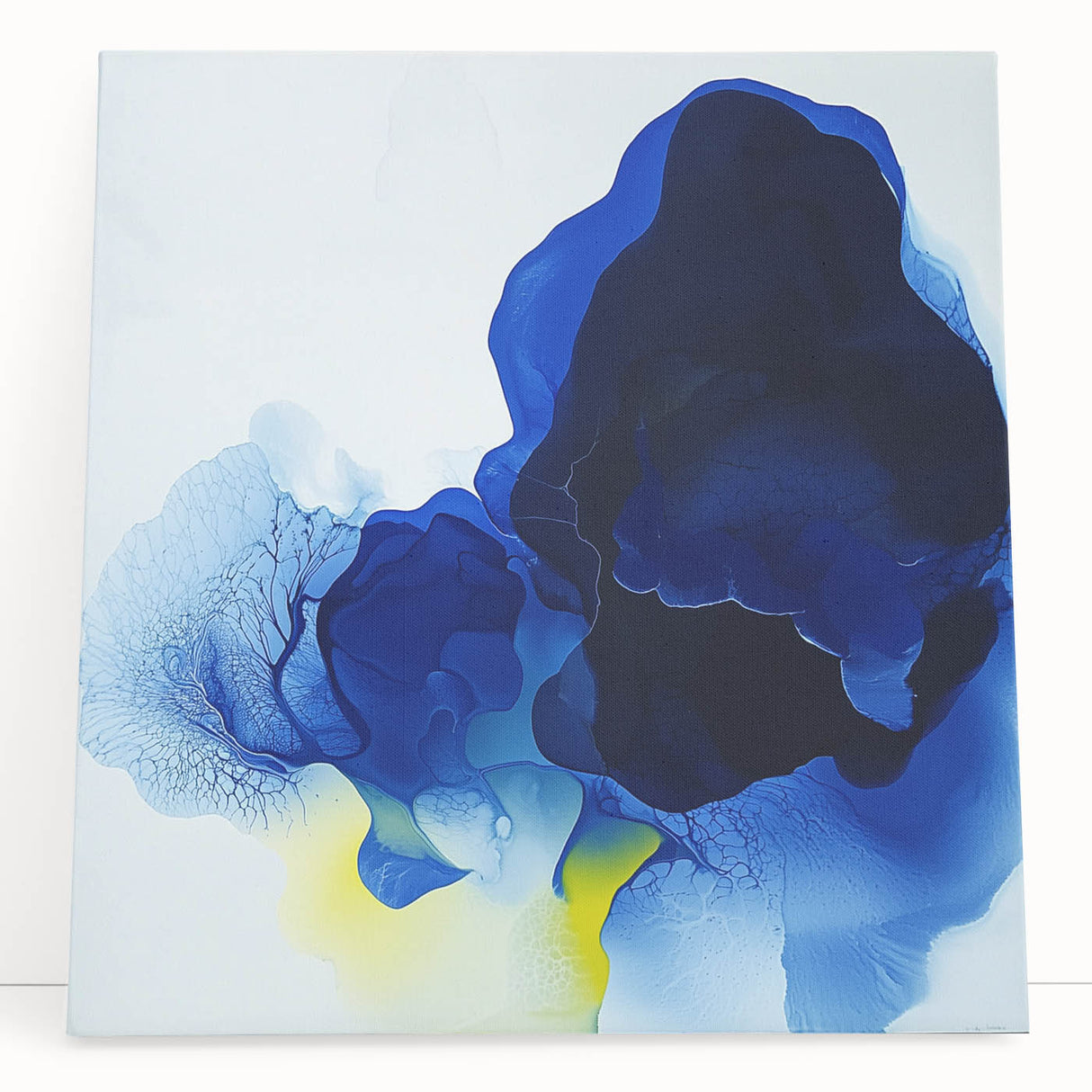 Large Abstract Wall Art – Flowing Blue and Yellow Modern Canvas