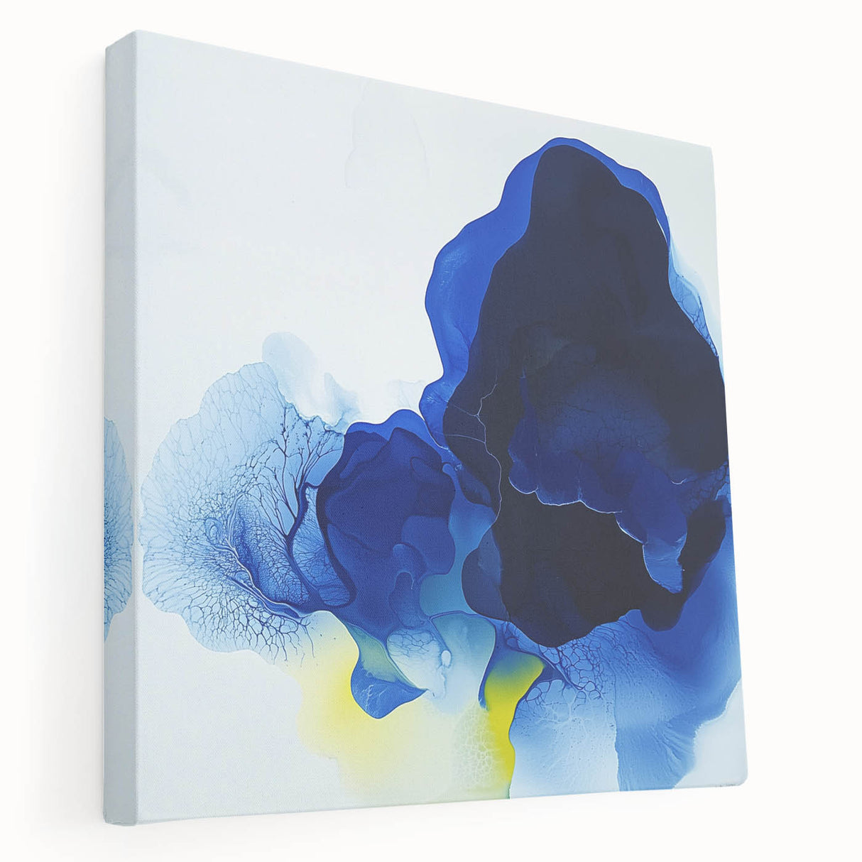 Large Abstract Wall Art – Flowing Blue and Yellow Modern Canvas