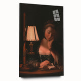 Realism Portrait Art Print - Woman Reading by Candlelight