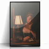 Realism Portrait Art Print - Woman Reading by Candlelight