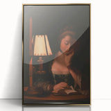 Realism Portrait Art Print - Woman Reading by Candlelight