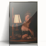 Realism Portrait Art Print - Woman Reading by Candlelight