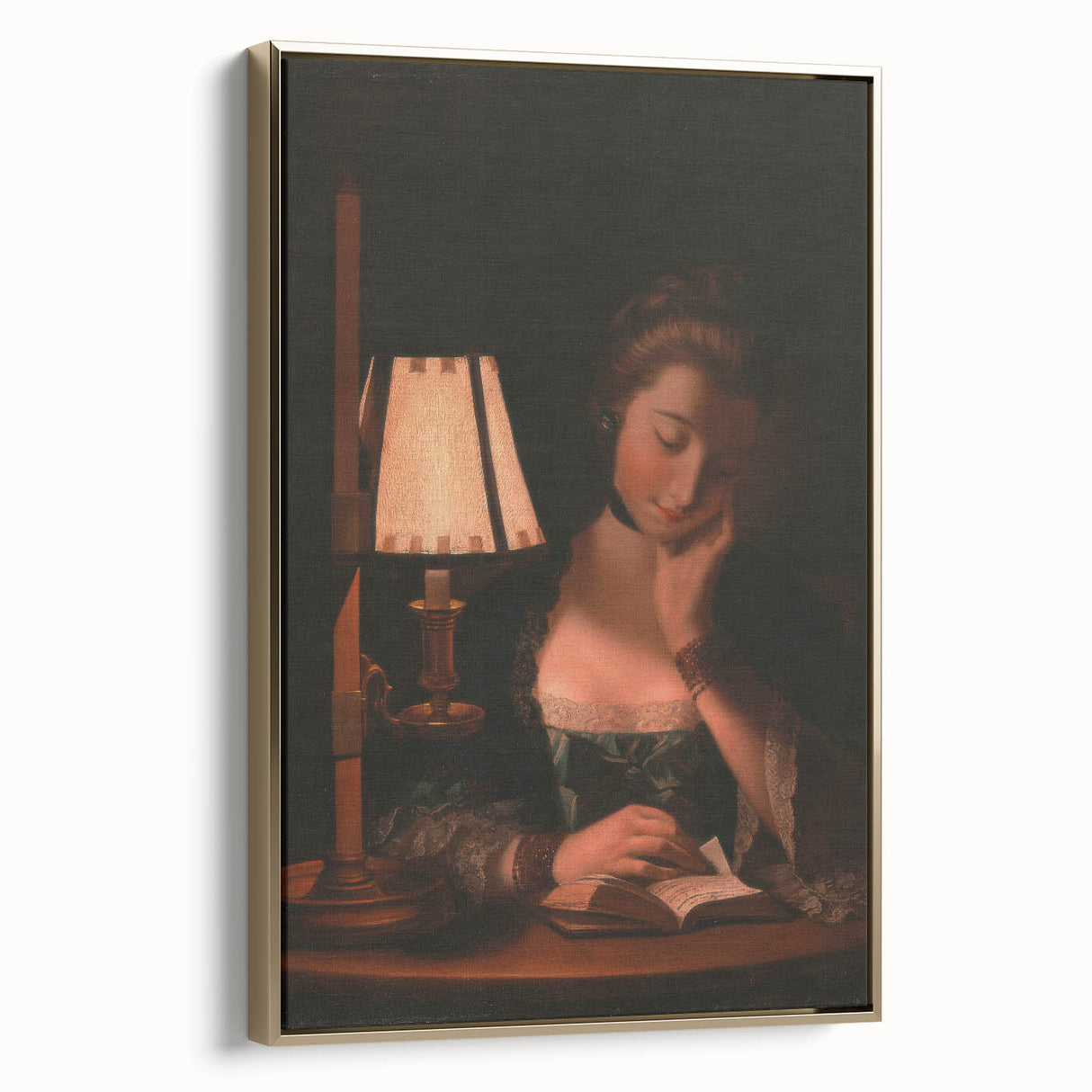Realism Portrait Art Print - Woman Reading by Candlelight