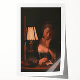 Realism Portrait Art Print - Woman Reading by Candlelight