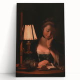 Realism Portrait Art Print - Woman Reading by Candlelight