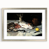 Textured abstract art print in muted gray and blue tones, framed in silver, ideal for modern bedroom ambiance.