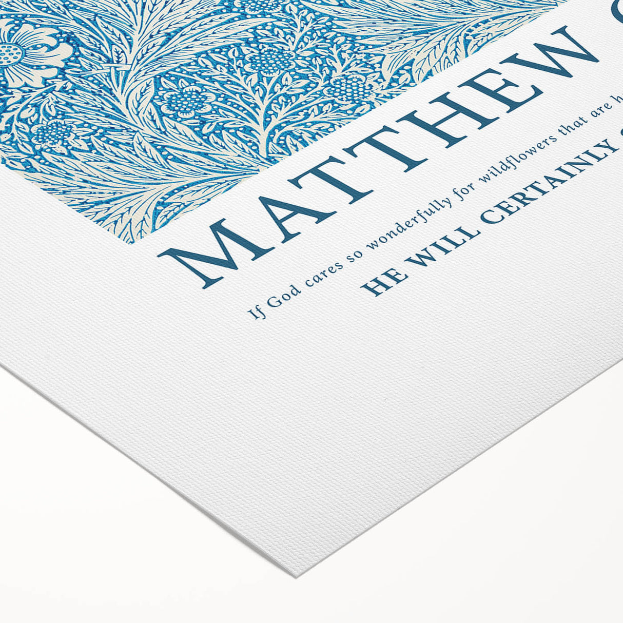 Biblical Typography Wall Art - Matthew 6:30 Floral Canvas Print