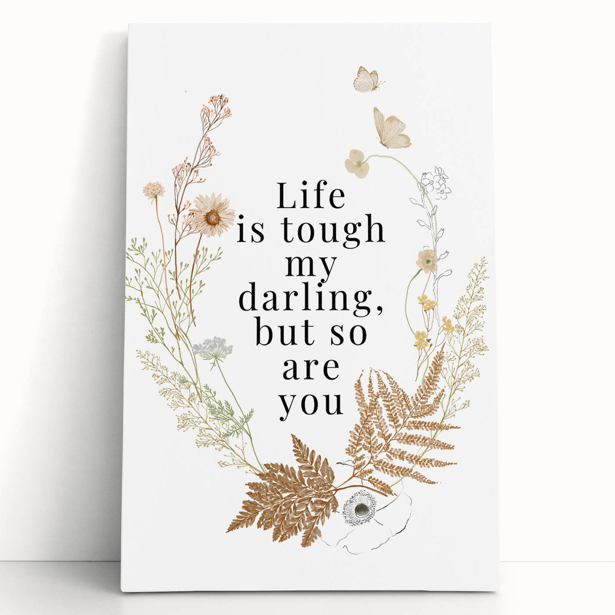 Botanical Typography Art Print – Motivational Quote on Canvas