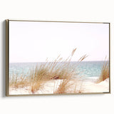 Vintage poster art of a summer landscape on framed canvas, featuring muted earth tones, ideal for bedroom wall decor.