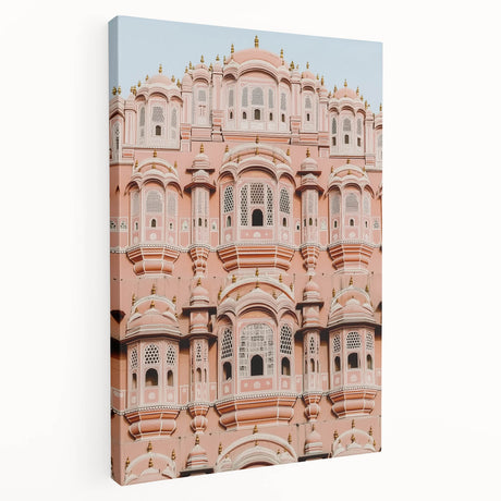 Stretched canvas artwork depicting a stunning landscape with a majestic castle, featuring vibrant colors and intricate details, perfect for home decor.