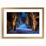 Elegant gold-framed landscape cave artwork with a mat, showcasing intricate details and rich colors, perfect for enhancing home decor and artistic ambiance.