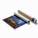 Rolled print showcasing intricate landscapes and cave designs in rich earth tones, elegantly packaged in a protective cardboard tube, perfect for home decor.