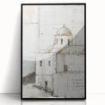 Framed abstract architecture wall art featuring geometric shapes in black and white, displayed from a front view, perfect for modern home decor.