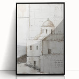 Framed abstract architecture wall art featuring geometric shapes in black and white, displayed from a front view, perfect for modern home decor.