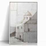 Framed abstract architecture wall art in white acrylic, showcasing geometric shapes and modern design elements, perfect for contemporary decor.