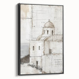 Framed abstract architecture wall art showcasing geometric shapes in black and white, perfect for modern decor. Side view highlights the sleek frame design.