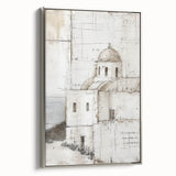 Framed abstract architecture wall art in silver, showcasing geometric shapes and a modern design. Ideal for contemporary home decor and interior styling.
