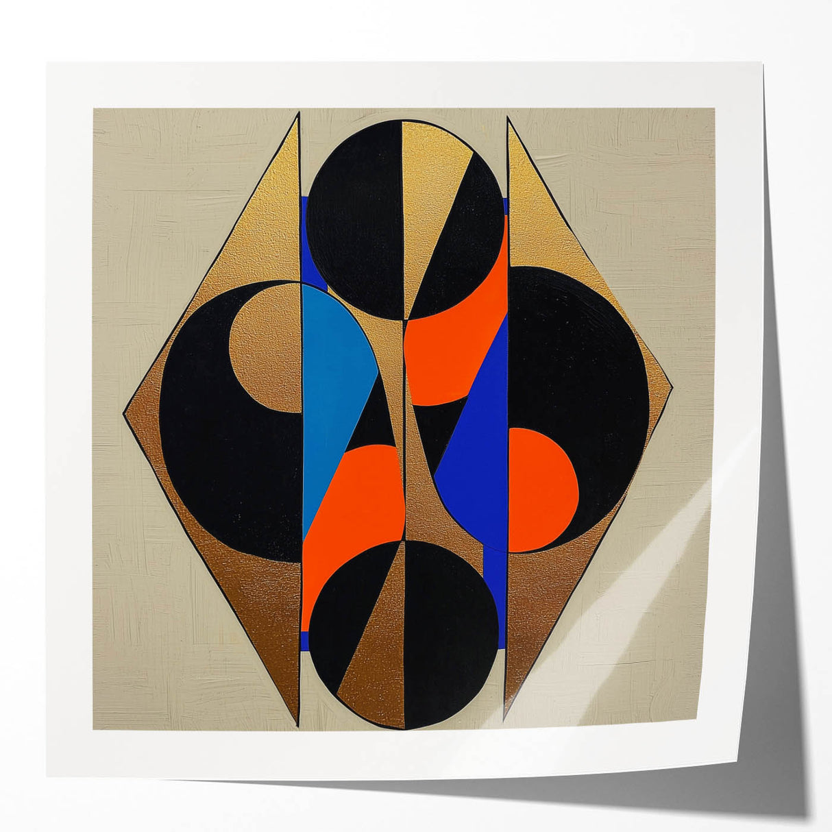 Abstract geometric photo print mockup set featuring glossy textures and vibrant colors, ideal for showcasing modern art designs in stylish presentations.